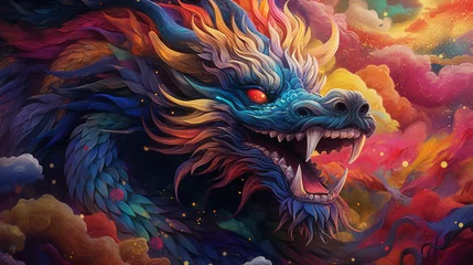 Foto op Canvas  A rainbow color dragon chinese new year zodiac background © Andreas