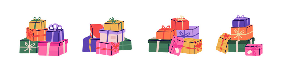 Fototapeta premium Stack of gift boxes. Vector illustration of various presents