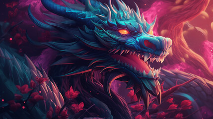 A synthwave dragon chinese new year zodiac background
