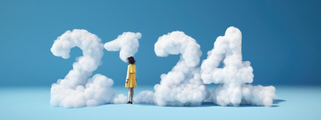 2024 New Years Reflecting Puffy Clouds Banner Background Generative AI