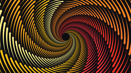 Abstarct spiral vortex style round warm color ring background in dark color. This creative simple minimalist style background can be used as a banner or wallpaper.