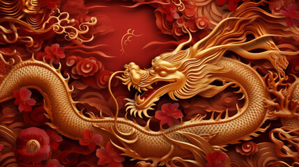 Golden red dragon chinese new year zodiac background 