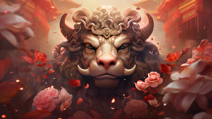 A chinese zodiac Ox background - obrazy, fototapety, plakaty