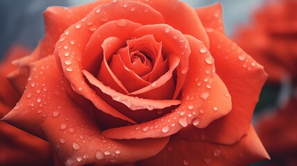Close up of red rose with water drops