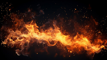 Realistic Burning Sparks on Dark Background - Dramatic Closeup of Fiery Motion and Intense Energy - Dynamic Flame Detail for Vibrant and Atmospheric Concepts.