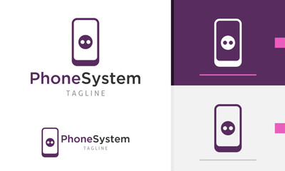 Logo design icon of geometric phone design with a face icon operating system on the screen, modern