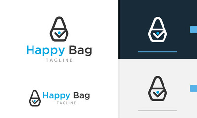 Logo design icon of geometric woman bag with happy people design on it for fashion or clothing