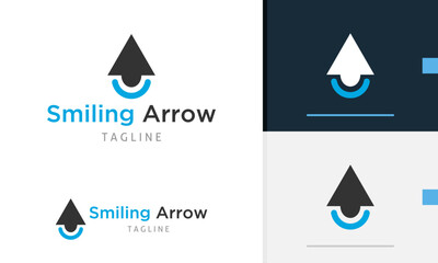 Logo design icon of geometric sharp arrow design showing direction to location with smile face