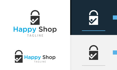 Logo design icon of geometric shopping bag with happy people design on it for fashion or clothing