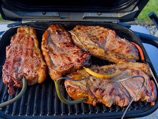 Beef sirloin steaks prepared and grilled