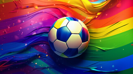 A soccer ball in rainbow colors