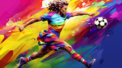 A football player with ball in rainbow colors.