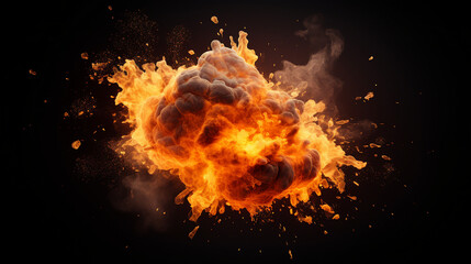 Realistic Fiery Explosion: Dynamic Motion of Blazing Flames and Sparks Over a Dramatic Black Background - Powerful Pyrotechnics Captured in Vibrant Detail.