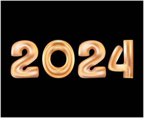 2024 Happy New Year Abstract Gold Graphic Design Vector Logo Symbol Illustration With Black Background