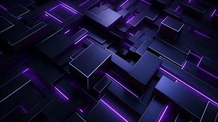 Fototapeta premium Deep Purple Abstract with Geometric Shapes and 3D Effect, Modern Background, Black, Contemporary Design, Captivating