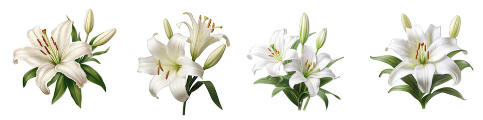 Easter Lily flower clipart collection, vector, icons isolated on transparent background