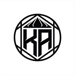 KA Letter Logo monogram hexagon slice crown sharp shield shape isolated circle abstract style design
