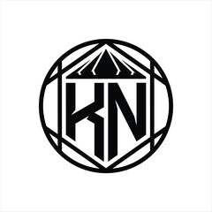 KN Letter Logo monogram hexagon slice crown sharp shield shape isolated circle abstract style design