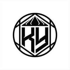 KY Letter Logo monogram hexagon slice crown sharp shield shape isolated circle abstract style design