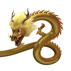 Fototapeta premium Elegant Chinese Gold Dragon strike an 8 figure pose, transparent background