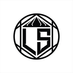 LS Letter Logo monogram hexagon slice crown sharp shield shape isolated circle abstract style design