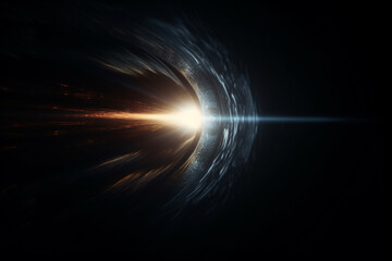 Sunrise over planet in space with lens flare. 3D rendering