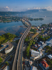 Aerial View of Merah Putih Bridge in Ambon Bay, Maluku, Indonesia