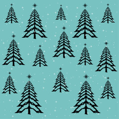 Fototapeta premium A Hand draw Christmas tree pattern design and snow vector pattern, winter trees and Chistmas trees with snow on isolated blue background concepts vector