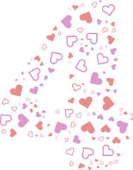 Number 4 alphabet heart Valentine love pink letter.