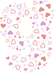 Lowercase galphabet heart Valentine love pink letter.