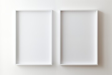two empty vertical frame picture on white wall, frame mockup