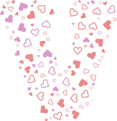 V uppercase alphabet heart Valentine loves pink letter.