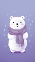Fototapeta premium illustration of a cute white bear wearing a scarf