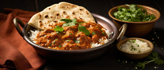 A deliciously fragrant and spicy curry dish served with aromatic rice, ready to be enjoyed.
