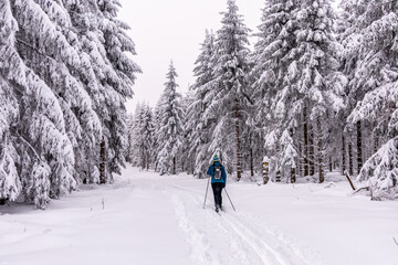 Kleine Winterwanderung durch den Tiefschnee im Thüringer Wald bei Oberhof - Thüringen - Deutschland