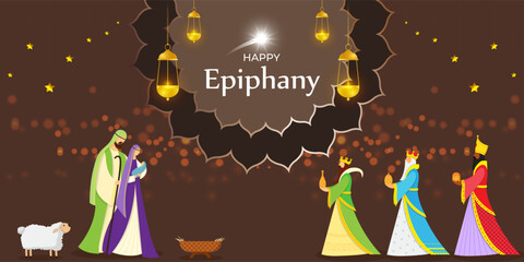 Vector illustration of Happy Epiphany social media feed template
