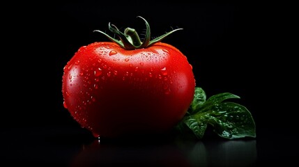 Eine rote Tomate mit Wassertropfen.