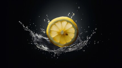Eine Zitronen Scheibe und spritzendes Wasser.