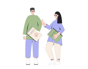 Couple with braille book.