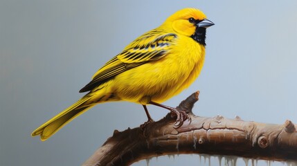 a lively and colorful portrayal of a canary, its melodious song and vibrant feathers depicted in vibrant hues on a pristine white canvas, reflecting the cheerful nature of these small songbirds.