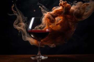 Red Wine with Elegant Smoke Rising from Glass