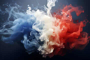 Cigarette smoke in the colors of the French flag. Concept of a smoking ban in France - obrazy, fototapety, plakaty