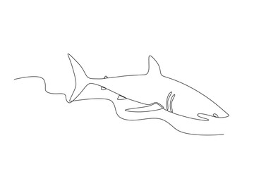 Fototapeta premium A shark swimming in the sea. World Wildlife Day one-line drawing