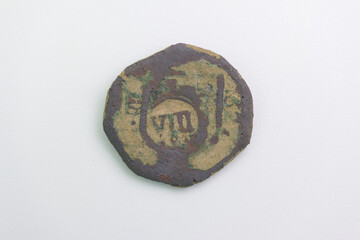 old spanish coin antique metal sign collecting hobby mint inscri