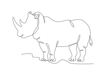 An endangered rhinoceros. World Wildlife Day one-line drawing
