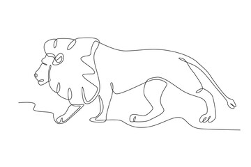 A lion walking side view. World Wildlife Day one-line drawing
