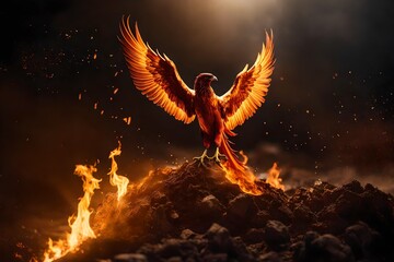 A phoenix rising out of the ashes - obrazy, fototapety, plakaty