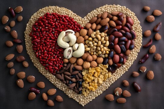 different nuts and seets arranged in the shape of a heart