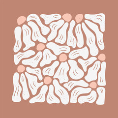 Floral abstract vintage grunge square composition. Flat vector composition with flowers in square shape with grunge texture and scratches. Ideal for decoration, posters, t shirt print, social media