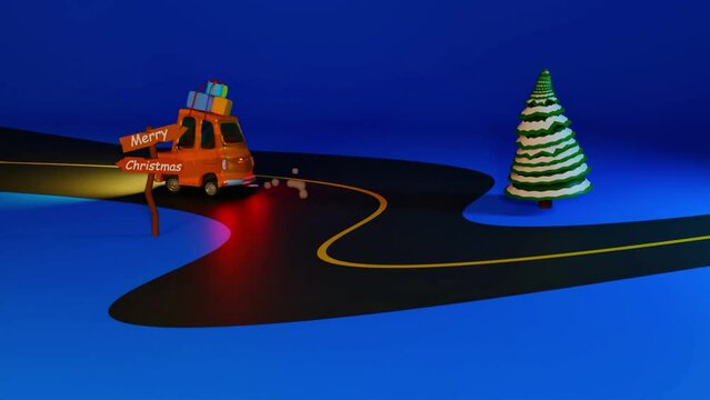 A cartoon car with presents on top of it merry christmas illustration